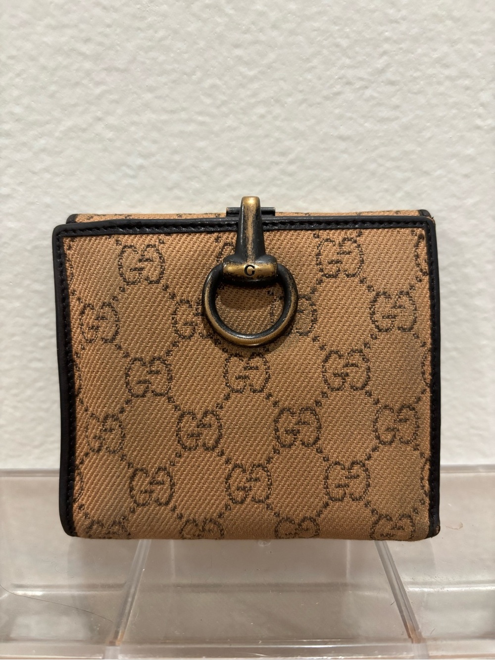 Gucci Tan GG Canvas Wallet with Brass Ring Accent